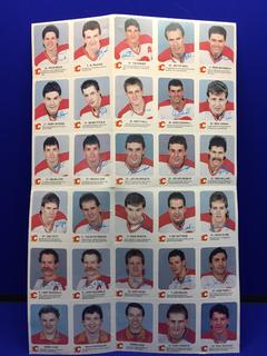 1987-88 Red Rooster Crime Stoppers Calgary Flames Sheet. Brett Hull, Lanny McDonald, Al MacInnis, Joe Nieuwendyk.