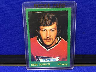 1973-74 Dave Schultz #166 O-Pee-Chee Rookie Card.