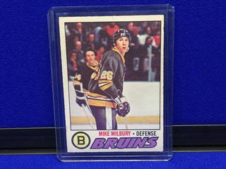 1977-78 Mike Milbury #134 O-Pee-Chee Rookie Card.