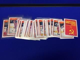 1990-91 Assorted Central Red Army O-Pee-Chee Hockey Cards. Viktor Tikonov + Sergei Federov O-Pee-Chee Rookie Cards.