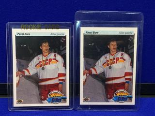 (2) 1991 Upper Deck French Pavel #526 Bure Rookie Hockey Cards.