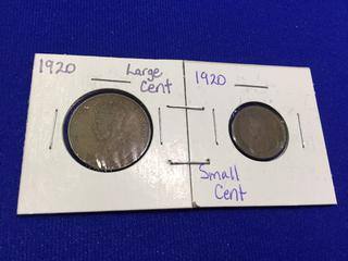 1920 Canadian Large & Small Cent (Only Year With Large & Small Cent).