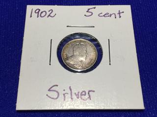 1902 Canadian Silver Five Cent.