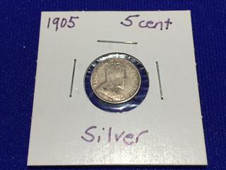 1905 Canadian Silver Five Cent.