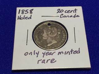 1858 Canadian 20 Cent - Holed. Only Year Minted.