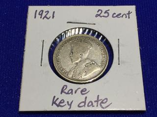 1921 Canadian 25 Cent - Key Date.