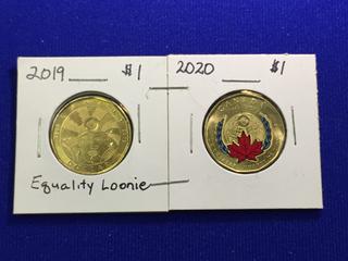 2019 Equality Loonie & 2020 Coloured UN Loonie.