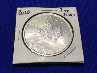 2018 1 oz Silver 5 Dollar Maple Leaf.