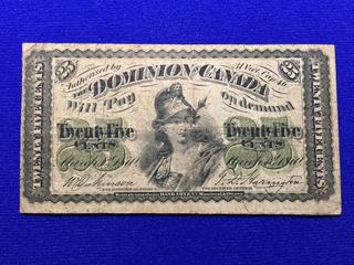 1870 Dominion of Canada 25 Cent Shin Plaster.