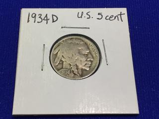 1934 D US Buffalo Nickel.