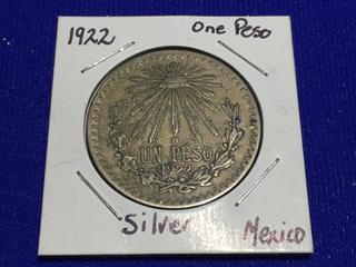 1922 Silver Mexico Un Peso.