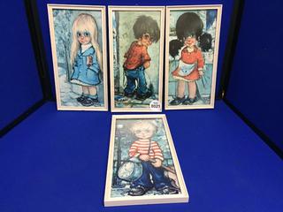 (4) Framed Prints Children 12 1/2"x6 1/2"