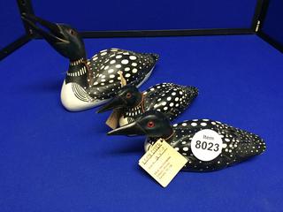 (3) Hand Painted Wooden Loon Decoys.