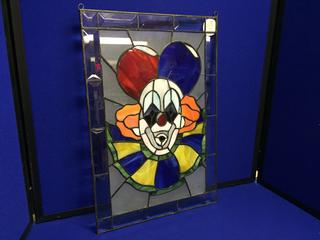 Painted Clown On Glass 18"H 12 1/4"W.