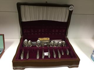 Silver Community Cutlery Set In Wood Box.