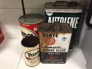 (4) Assorted Break Fluid & Motor Oil Cans.