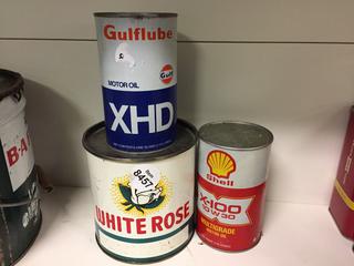 (3) Assorted Motor Oil Cans.