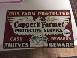 This Farm Protected Thieves Beware Metal Sign 13 3/4" x 8".