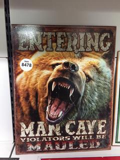 Entering Man Cave Metal Sign 16" x 12 1/2".