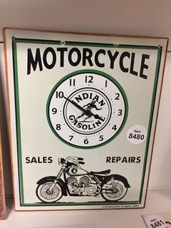 Motorcycle Sales Repairs Metal Sign w/ Clock 10" x 13".