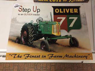 Step Up to An Oliver Tractor Metal Sign 16" x 12 1/2".