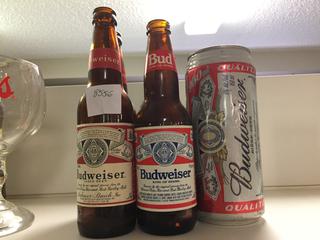 (4) Budweiser Beer Bottles & (1) Budweiser Beer Can.