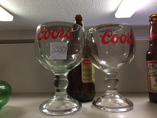 (2) Coors Goblets, (1) Coors Beer Bottle.