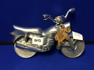 Metal Motorcycle Statue w/ Moving Handles & Wheels 11"W x 7"H.