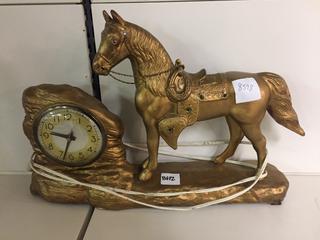 Metal Light Up Horse Statue w/ Clock 17"W x 12"H.