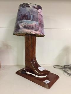 Wooden Cowboy Boot Lamp 16"H.