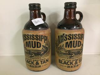 (2) Mississippi Mud Beer Bottles 9"H.