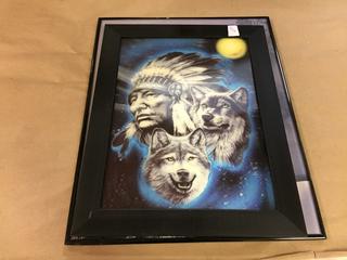 (2) Native Art Framed 14" x 18", (1) Holographic Picture 16" x 20".