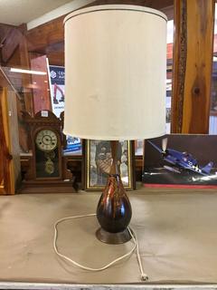 Lamp 32 1/4"H, Shade is 15 1/2"H x 14"L.