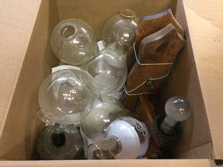 Box of Assorted Light Bulbs & Brass Plates.