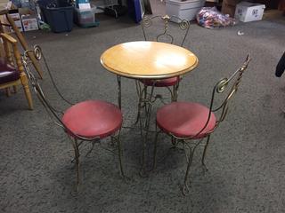 40's Vintage Ice Cream Parlor Table & (3) Chairs.