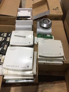 Box of Assorted Wireless Receivers, Expanders, Motion/Fire Decectors, Etc.