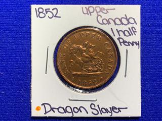 1852 Bank of Upper Canada One Half Penny "Dragon Slayer".