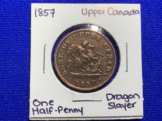 1857 Bank of Upper Canada One Half Penny "Dragon Slayer".