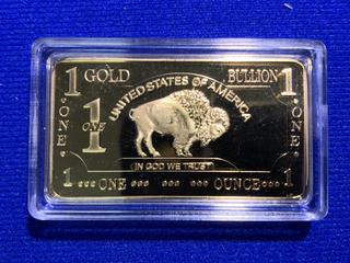One Troy Ounce .999 Fine Gold Plated Bar *Base Metal Unknown*.