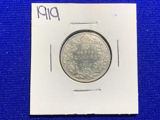 1919 Canada Twenty-Five Cent Silver Coin.