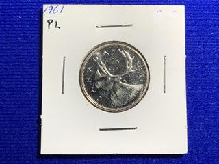 1961 Canada Twenty-Five Cent Silver Coin.