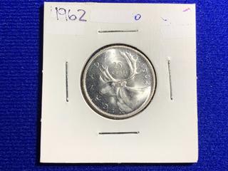1962 Canada Twenty-Five Cent Silver Coin.