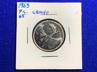 1963 Canada Twenty-Five Cent Silver Coin.