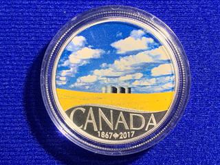 2017 Canada Ten Dollar .9999 Fine Silver Colour Printed Coin "Celebrating Canada 150th, Canola Fields".