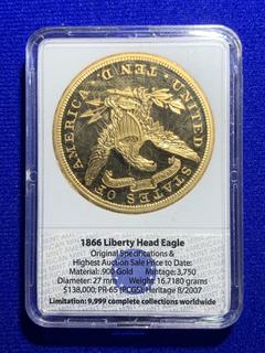 USA Replica 1866 Liberty Head Eagle Gold Plated Coin.
