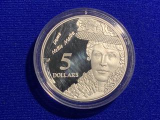 1996 Australia Five Dollar .9999 Fine Silver Coin "Dame Nellie Melba".