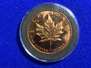 One Troy Ounce .999 Fine Copper Coin "Canada".