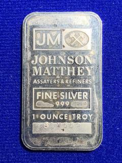 Johnson Matthey One Troy Ounce .999 Fine Silver Bar "Sooter's Photography".