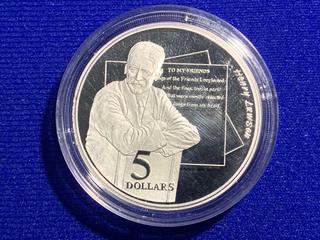 1996 Australia Five Dollar .9999 Fine Silver Coin "Henry Lawson".