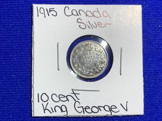 1915 Canada Ten Cent Silver Coin.